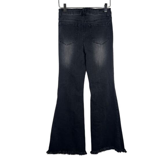 Black Label C'est Toi Women's Jeans 7 Black Denim Flare Mid Rise Raw Hem - Picture 3 of 7